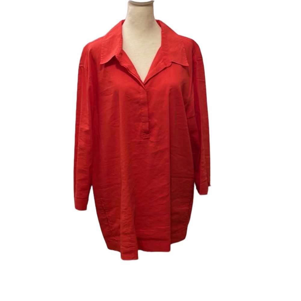 Eileen Fisher Linen and Viscose Tunic in Tomato Red.  Size 1X. VGUC.